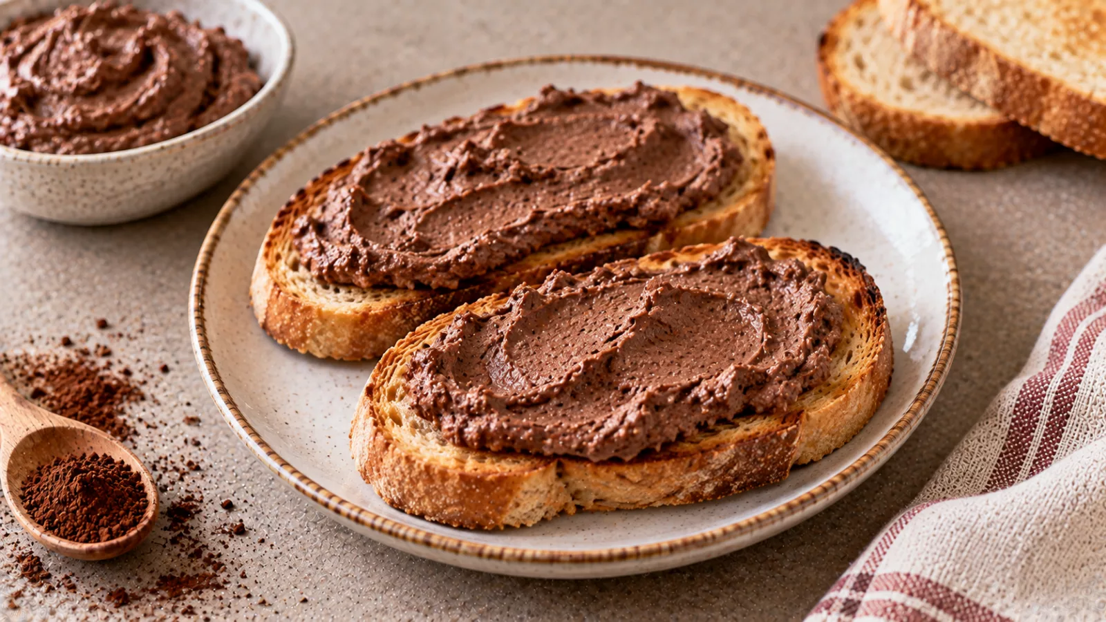 Pane tostato con crema di ricotta al cacao