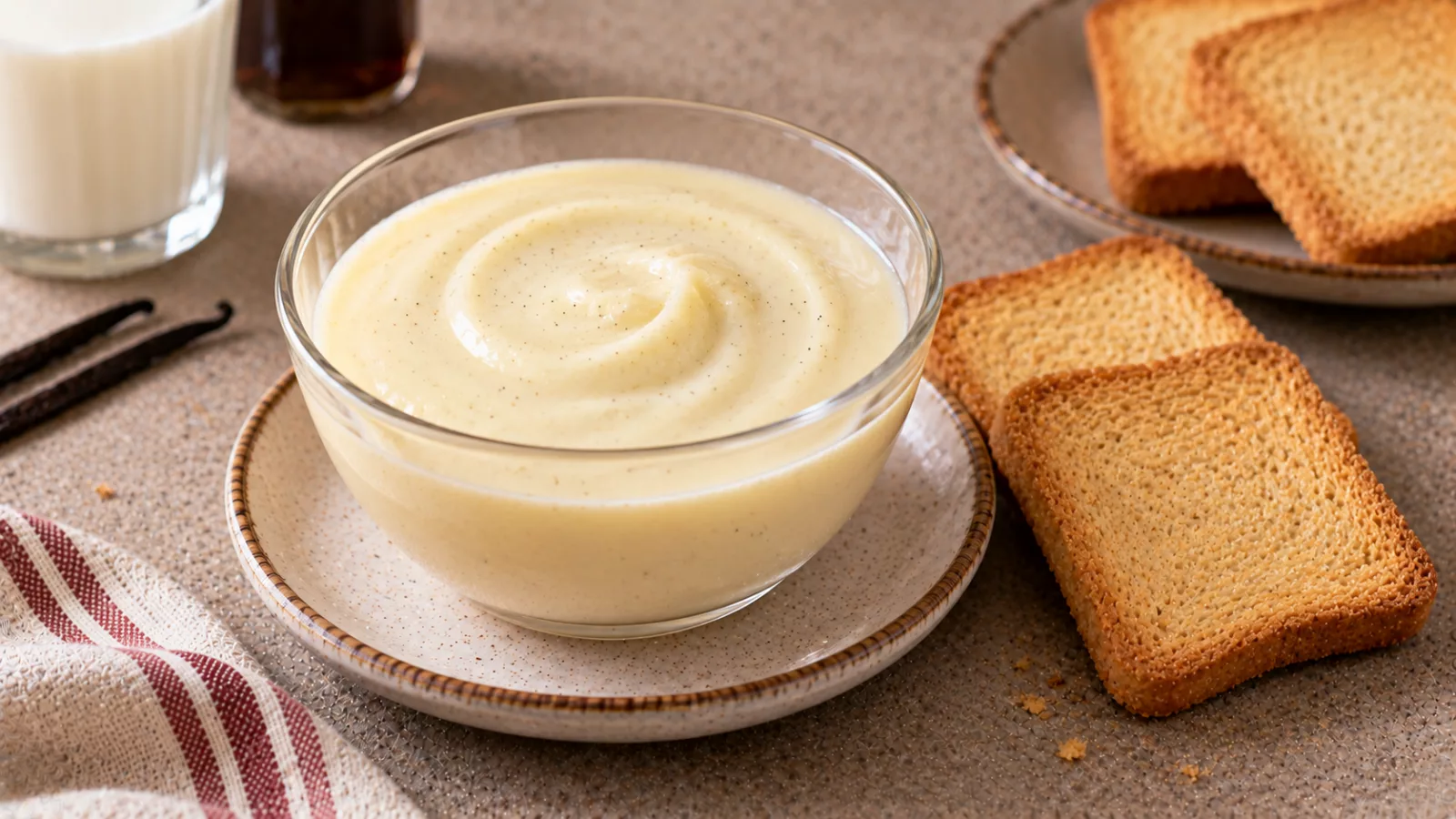 Budino al latte e vaniglia con fette biscottate