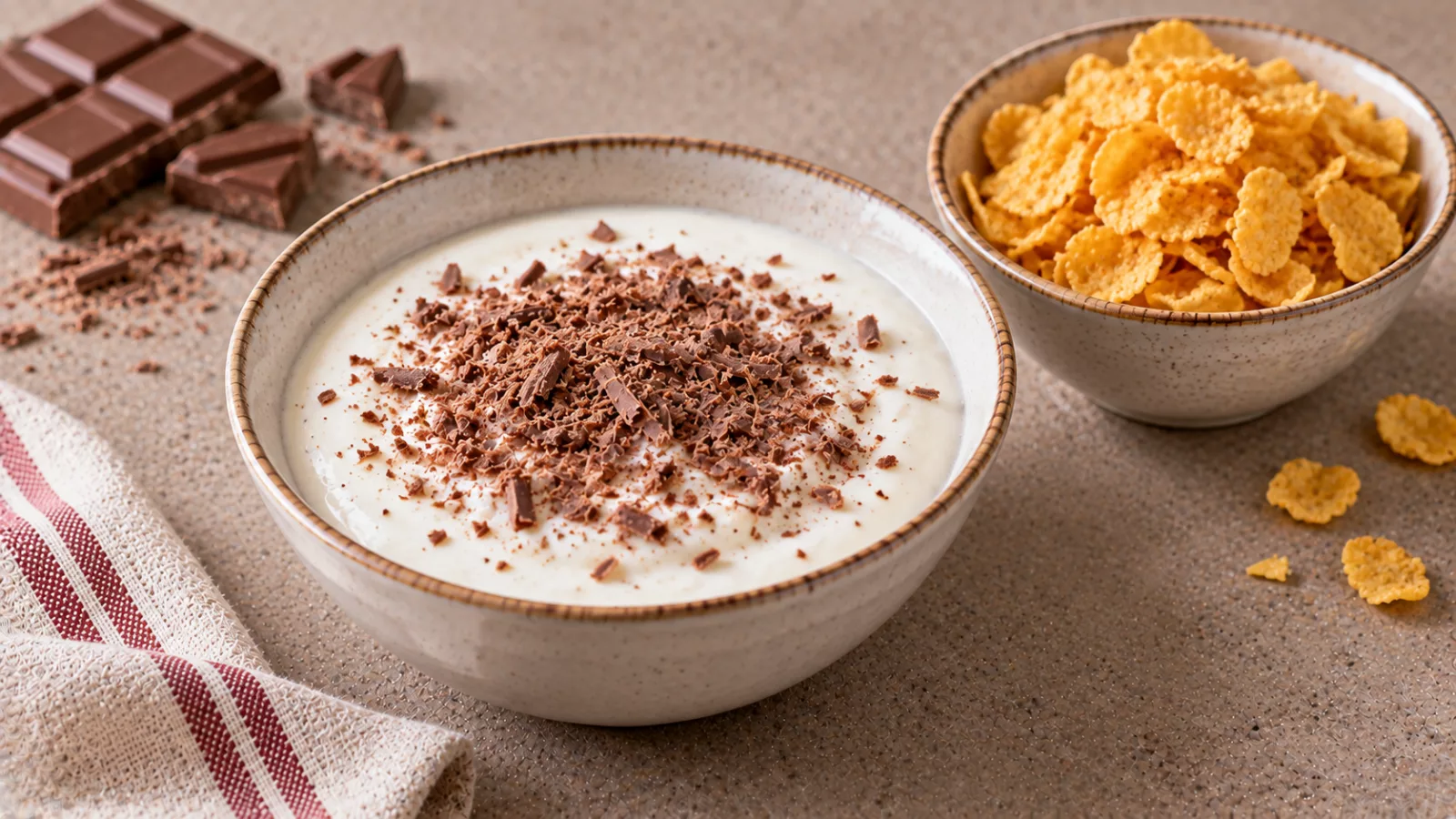 Yogurt con fiocchi di mais e cioccolato al latte