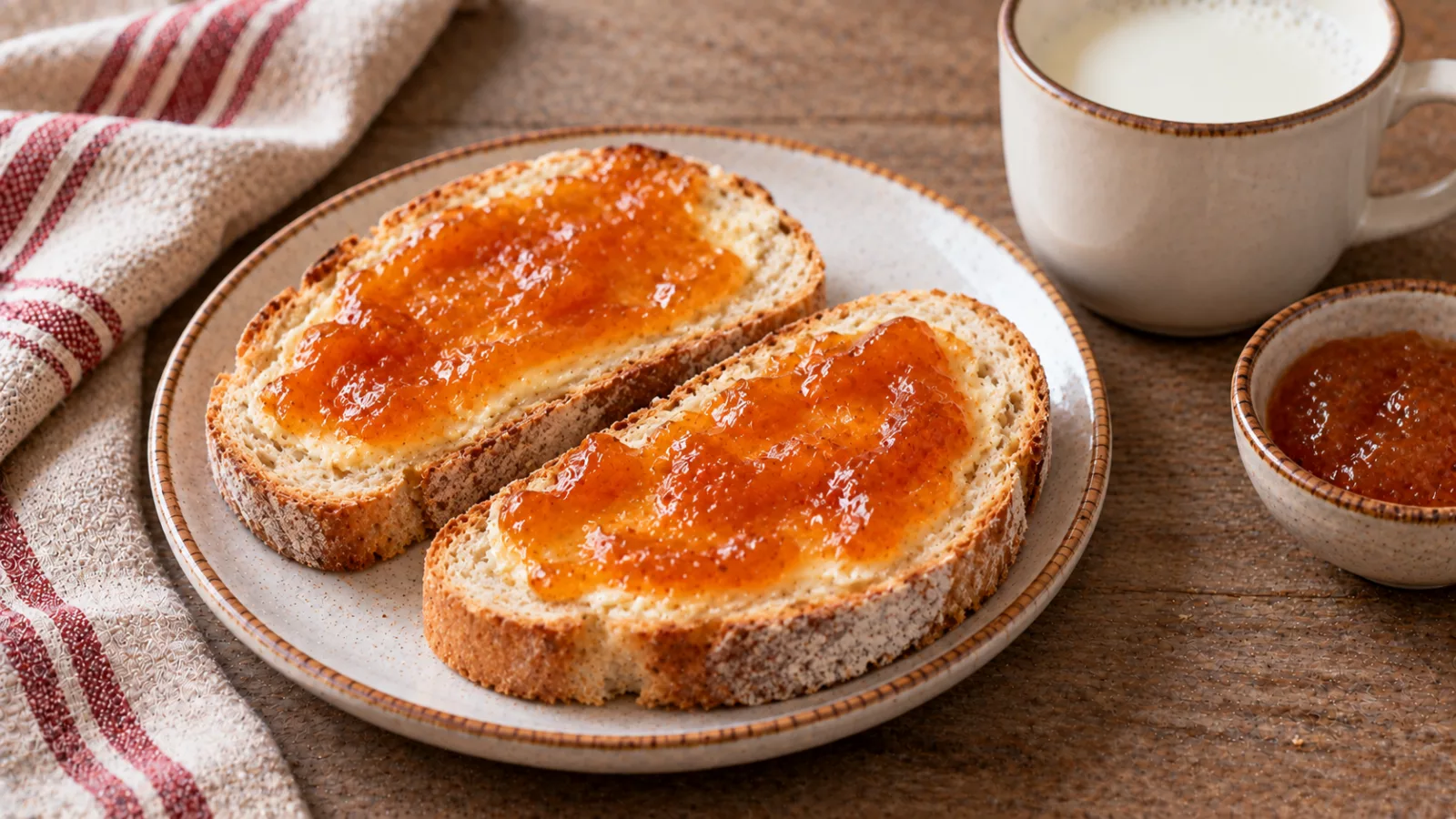 Pane, burro e marmellata con latte