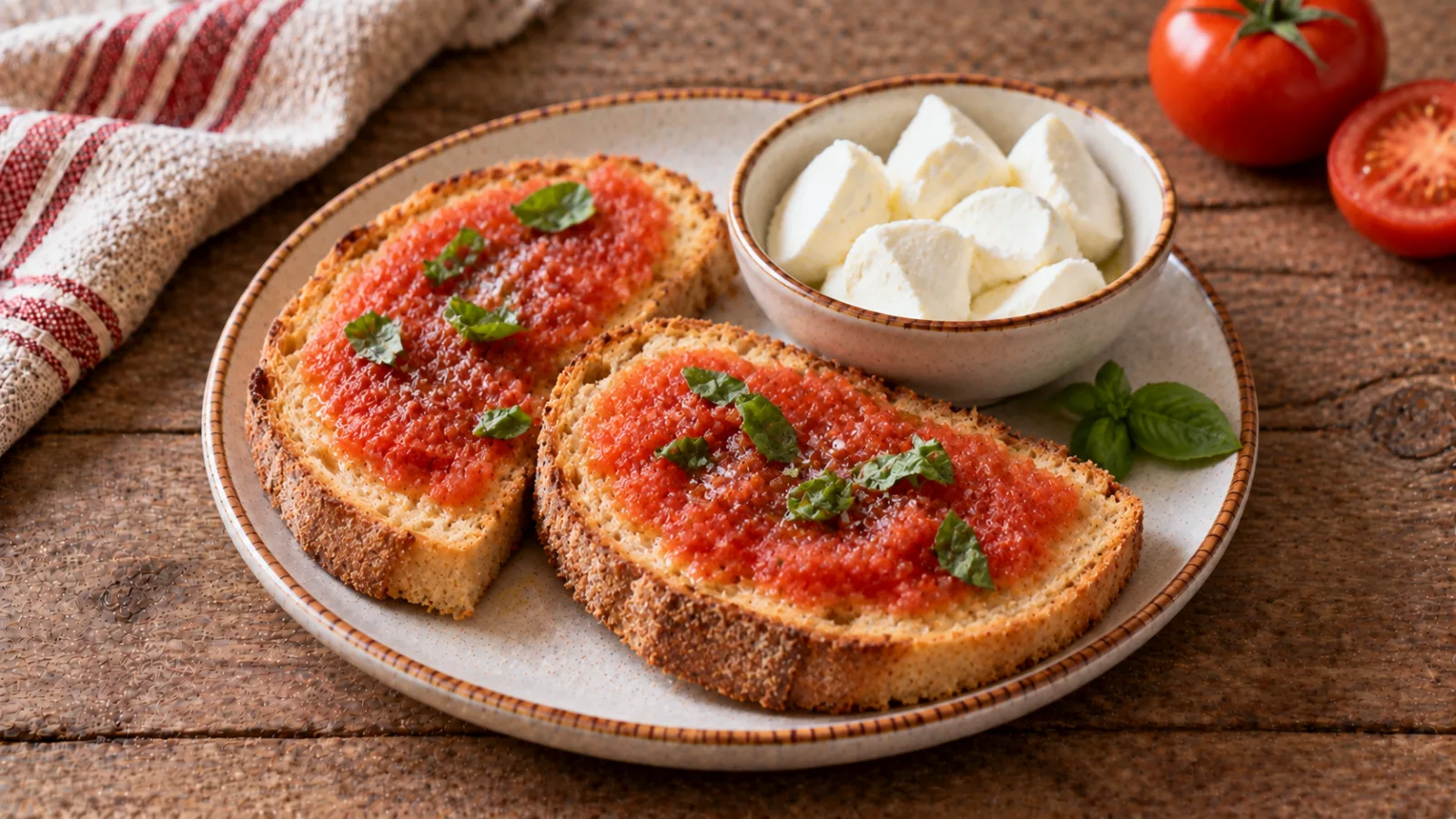 Pane di semola con pomodoro e fior di latte