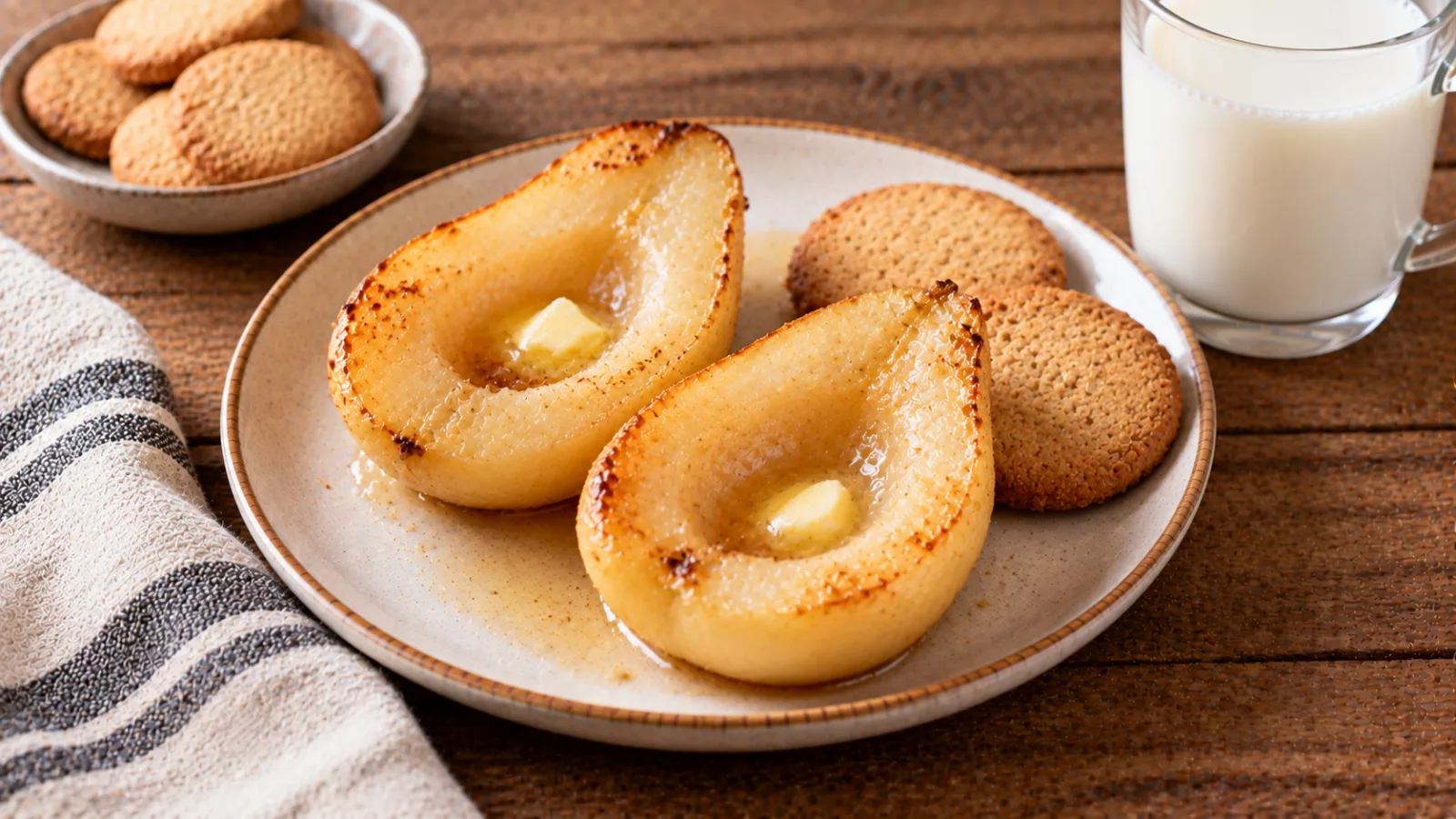 Pere cotte al forno con biscotti