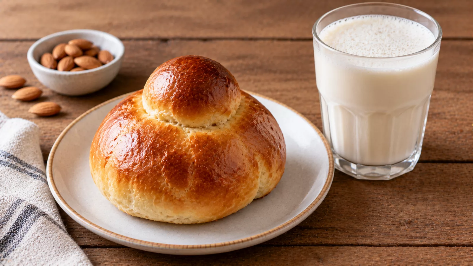 Brioche col tuppo con latte alla mandorla
