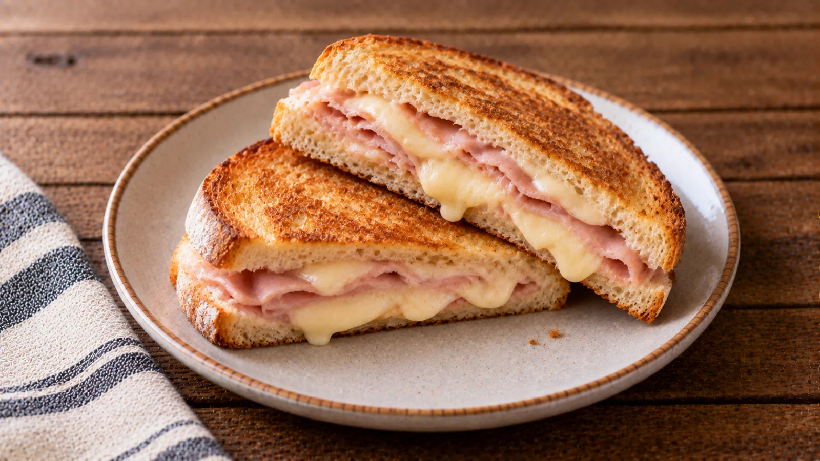 Panino tostato con prosciutto cotto e formaggio