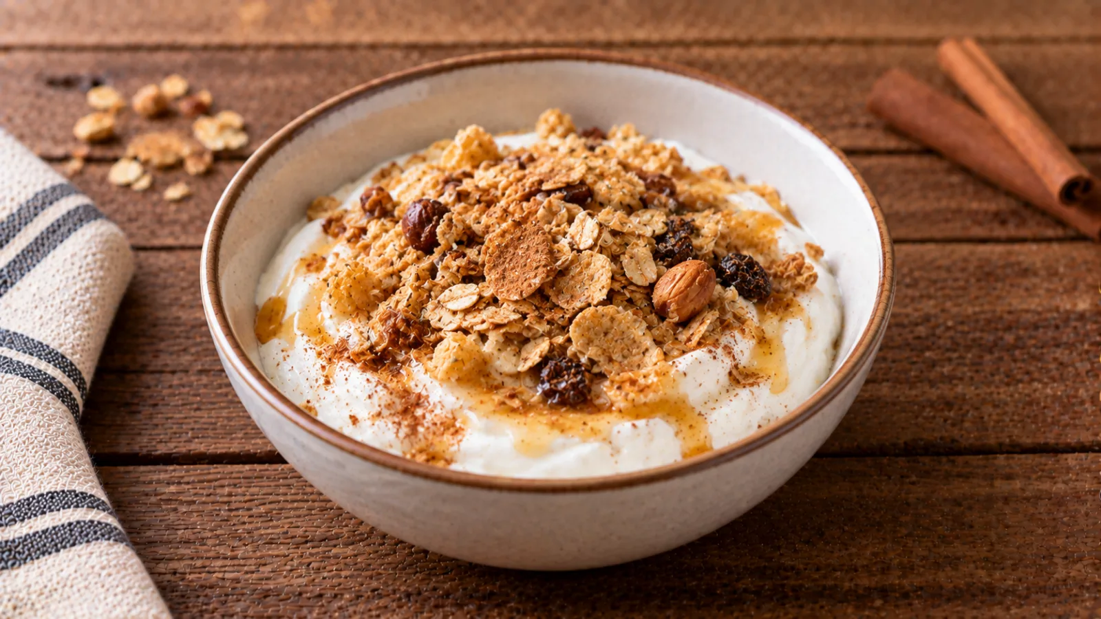 Yogurt greco con cereali e cannella