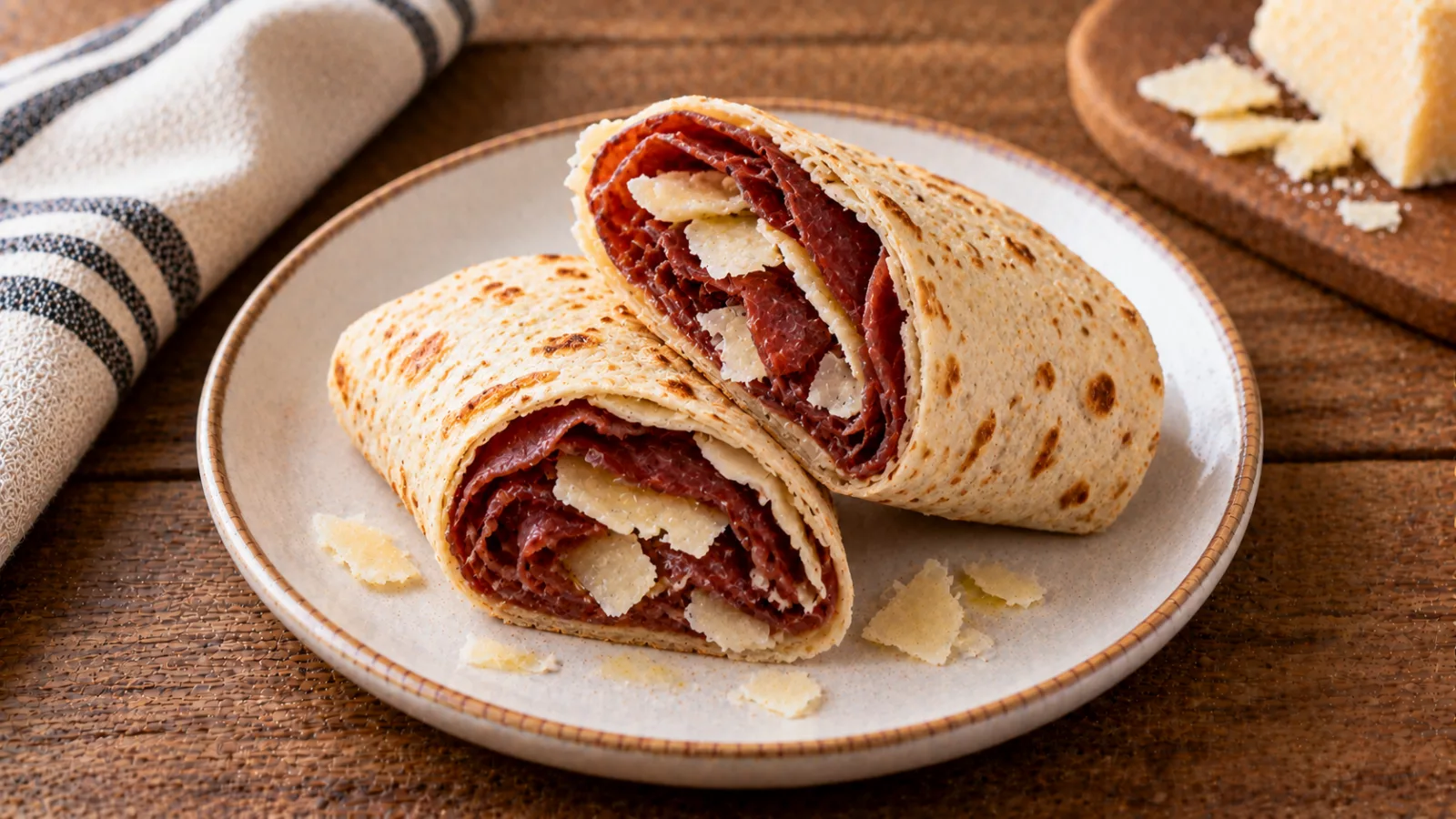Involtino di piadina con bresaola e grana