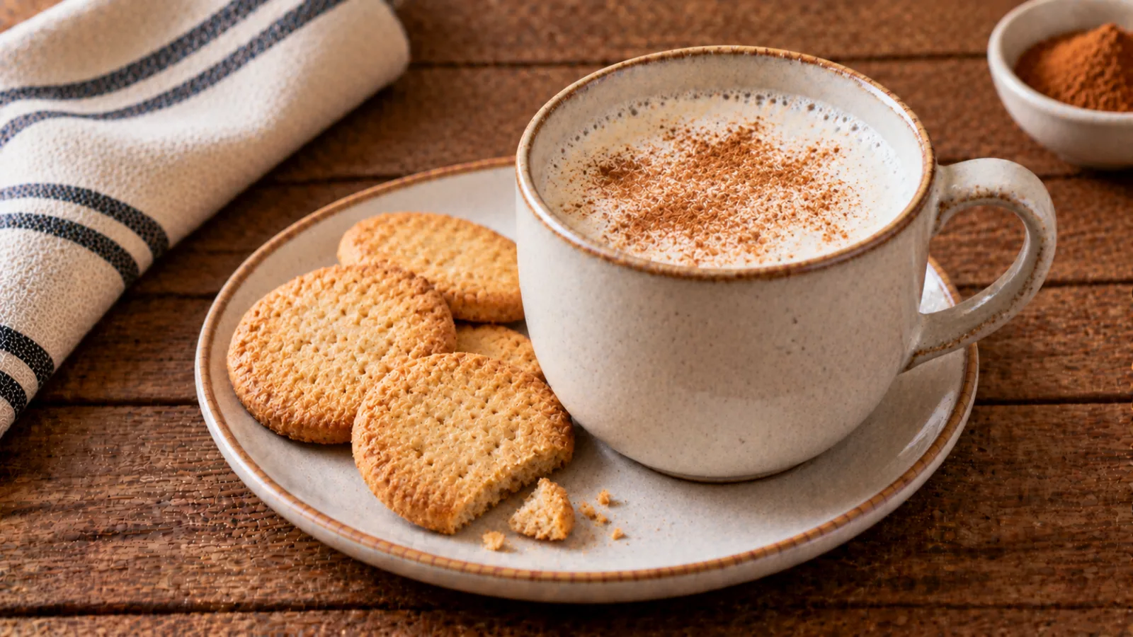 Latte con biscotti secchi e cannella