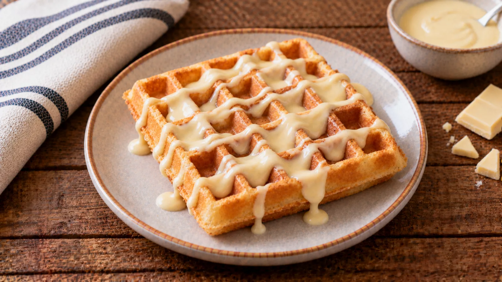 Waffle con crema al cioccolato bianco