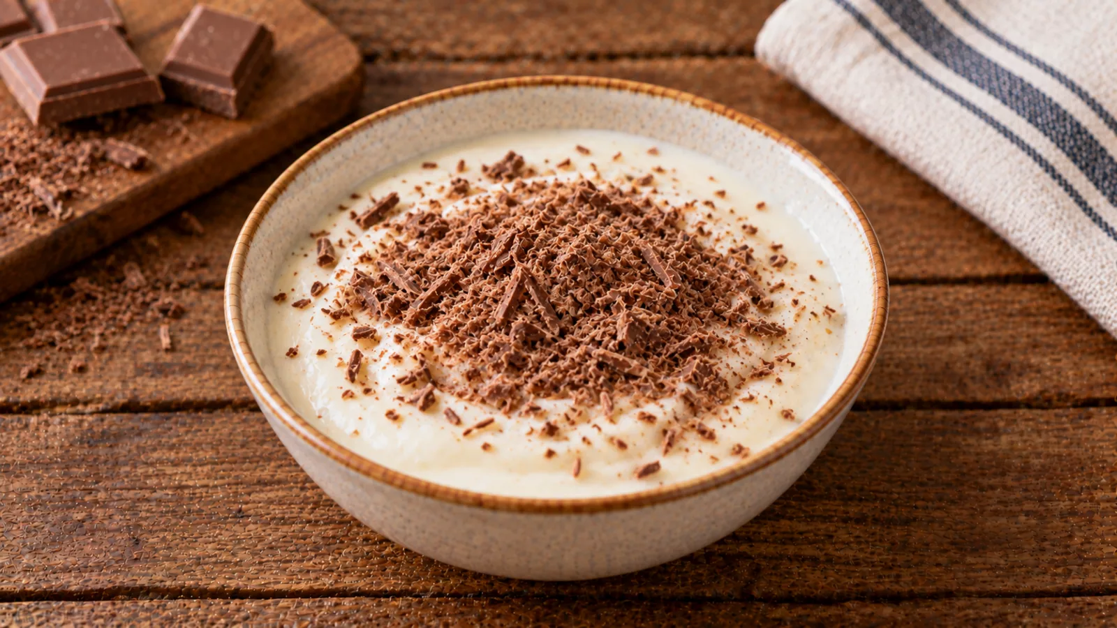 Yogurt alla vaniglia con cioccolato al latte grattugiato