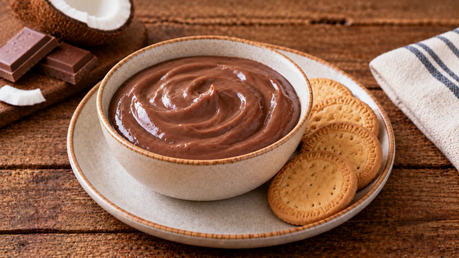 Crema di cocco e cioccolato con biscotti
