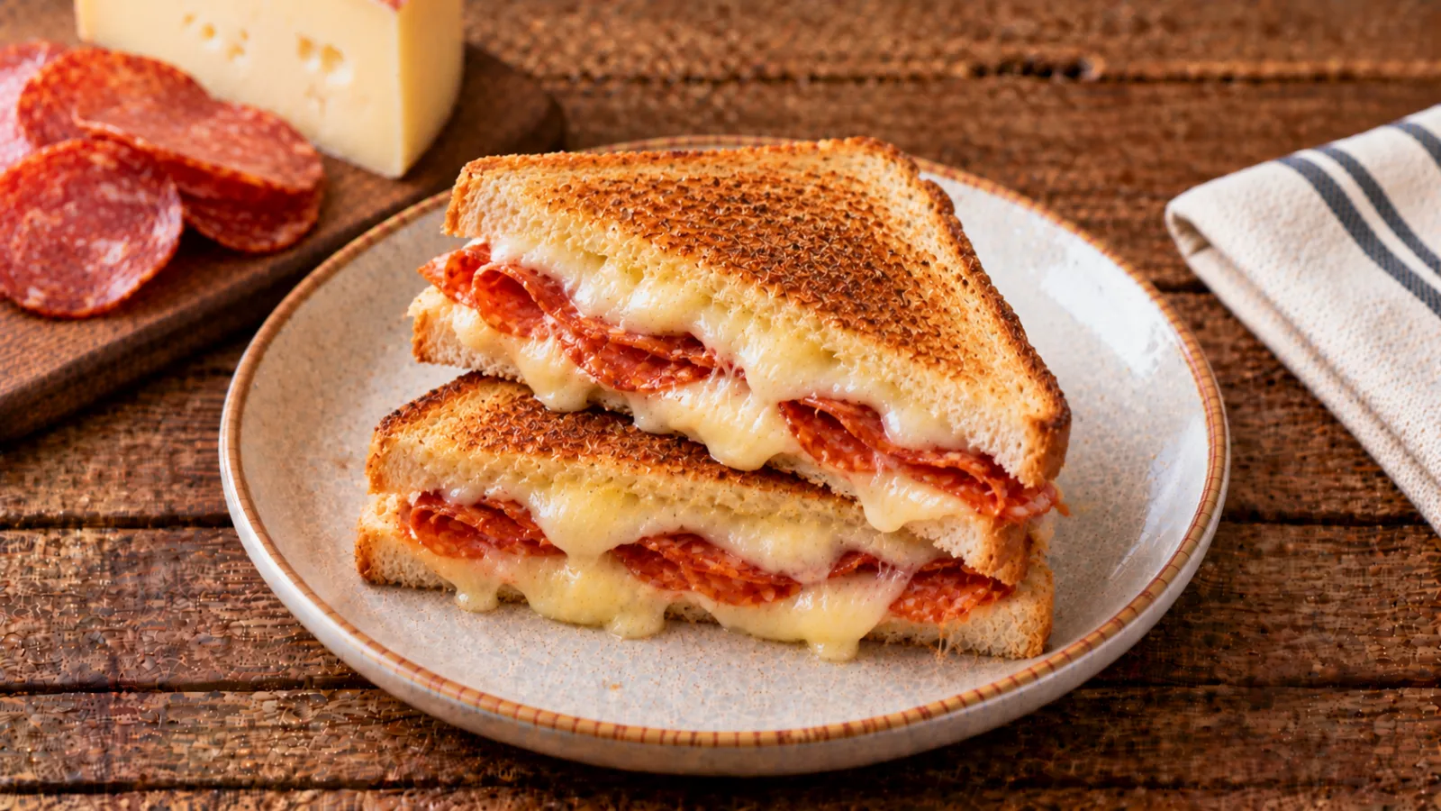 Toast con salame piccante e formaggio