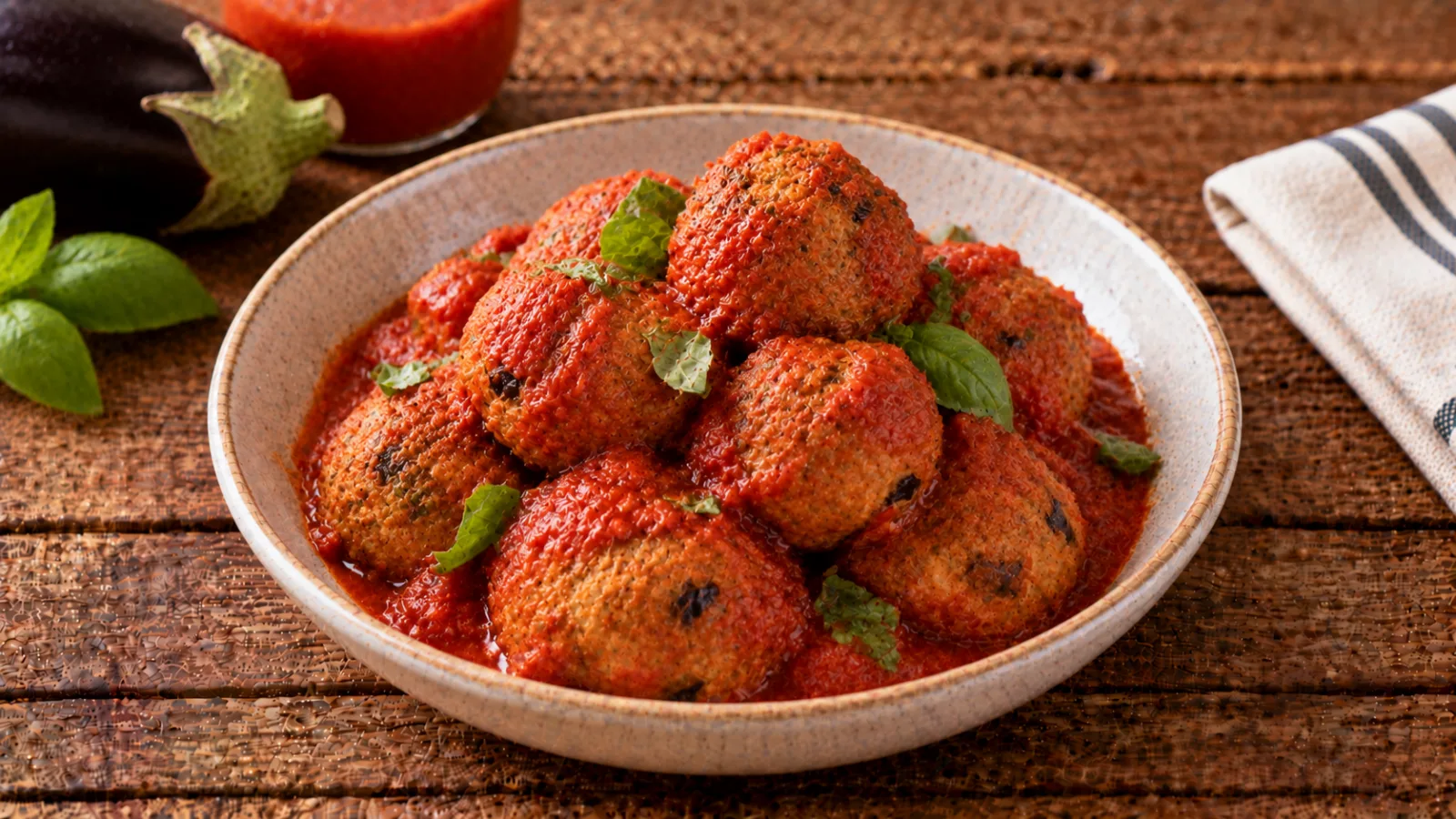 Polpette di melanzane al forno con sugo di pomodoro